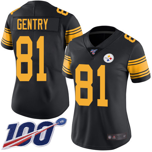 Women Pittsburgh Steelers Football #81 Limited Black Zach Gentry 100th Season Rush Vapor Untouchable Nike NFL Jersey->women nfl jersey->Women Jersey